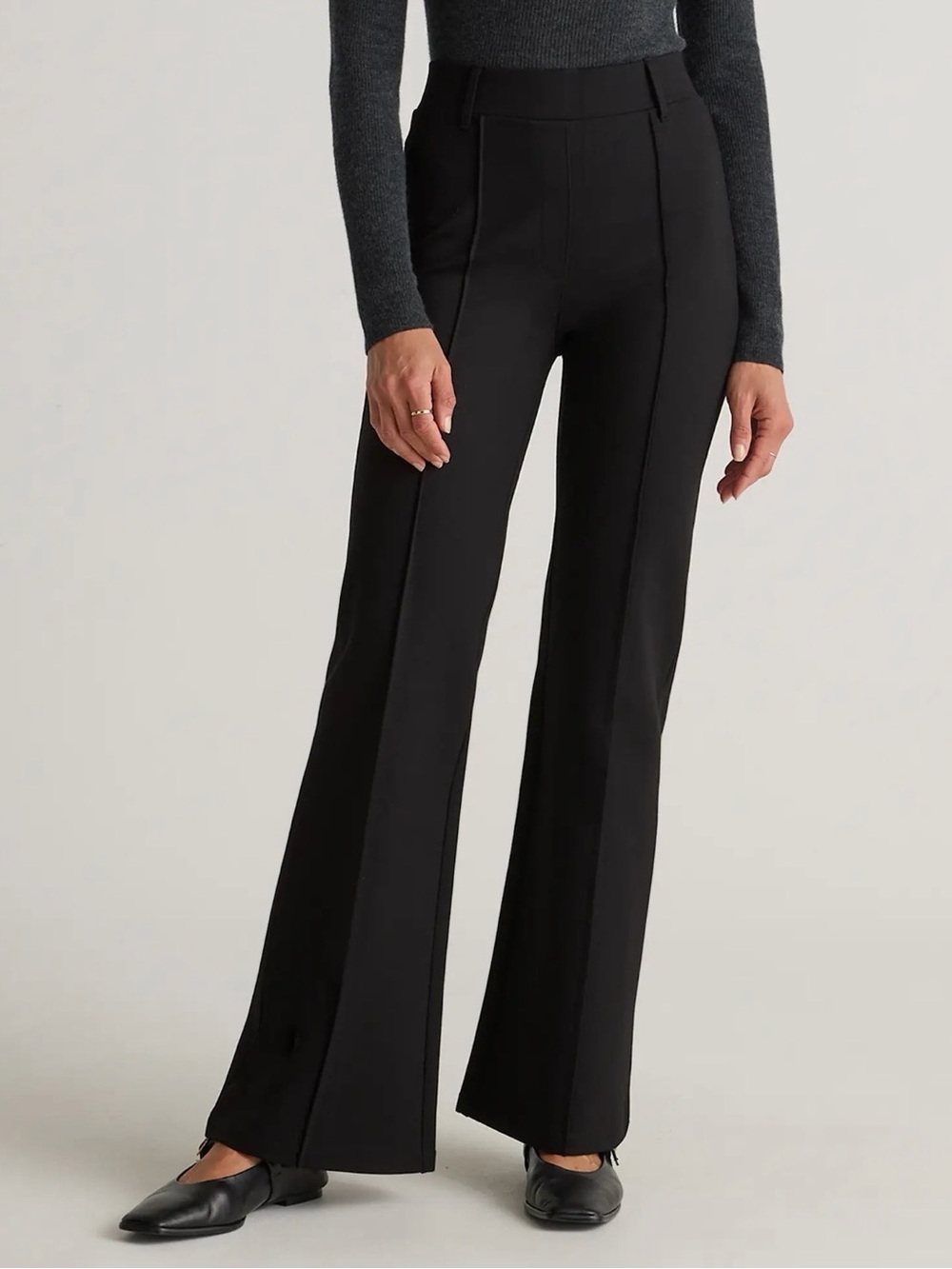 NEW Quince High-Rise Flared Ponte Dress Pants - Black - XS